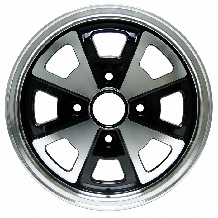 C32-LIT413-B - SIMILAR TO EMPI 9681 - 914 2.0L STYLE ALUMINUM WHEEL - BLACK WITH POLISHED SPOKES - 15 INCH X 5.5 INCH WIDE - 4 BOLT X 130MM - 4.6 INCH BACKSPACE - CENTER CAP AND 60% ACORN HARDWARE SOLD SEP. - SOLD EACH