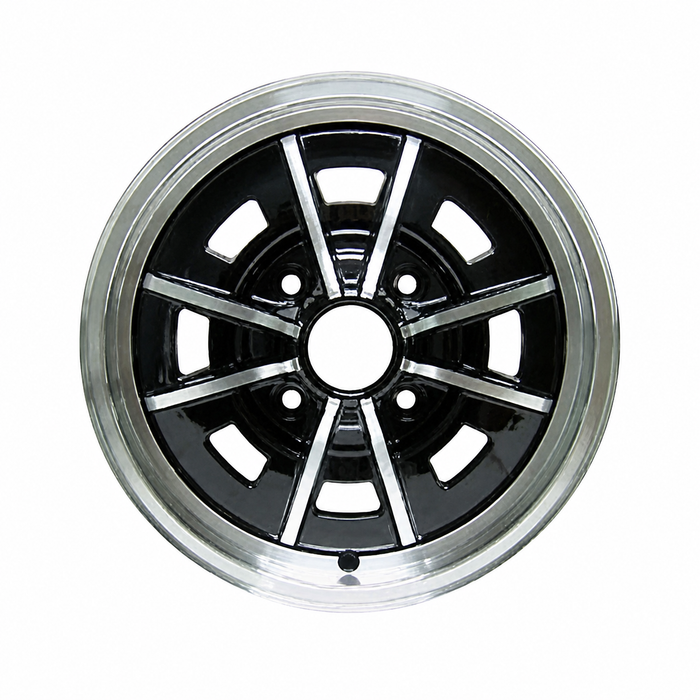 C32-SPR41-B - 00-9688-0 - 4 BOLT X 130MM SPRINT STAR ALUMINUM WHEEL - BLACK WITH POLISHED SPOKES - 5 INCH WIDE X 15 INCH DIA. (4.3 INCH BACKSPACE) - CENTER CAP AND 60% ACORN HARDWARE SOLD SEPARATELY - BEETLE/GHIA 68-79 / TYPE-3 66-73 - SOLD EACH