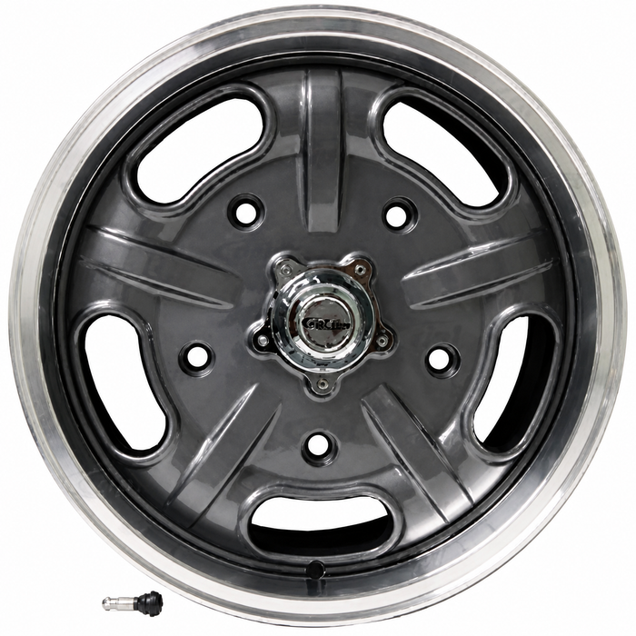 C32-SS5205-7017-GM - CIP SS SUPER SPEED WHEEL W/CENTER AND VALVE STEM - GUN METAL GREY - 17 INCH X 7 INCH WIDE - (BACKSPACING 5.6 INCH ET+40) 5 BOLT X 205MM - BEETLE 46-67 / GHIA 52-65 / TYPE-3 62-65 / BUS 52-70 - HARDWARE SOLD SEP. - SOLD EACH