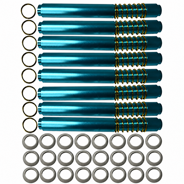 ACC-C10-5413 - 9096 - H-D ALUMINUM PUSH ROD TUBES SPRING LOADED BLUE / GOLD ANODIZED SET OF 8 BEETLE STYLE ENGINE - INCLUDES WASHERS AND SEALS - SOLD SET