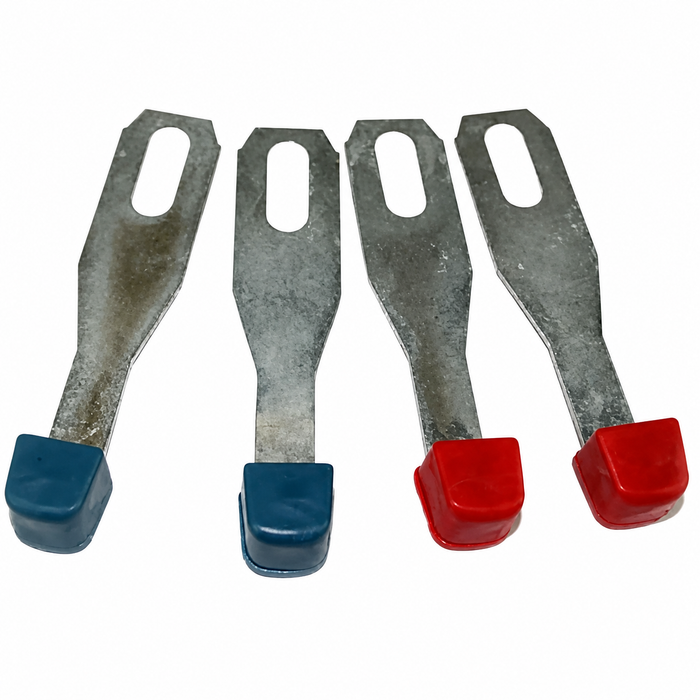 C33-S23584 - 211-259-365 - 211259365 - GERMAN QUALITY FROM C&C U.K. - 4 PIECE DASH HEATER & FRESH AIR CONTROL LEVER SET - ORIGINAL COLORS RED & BLUE - BUS 68-73 - SOLD SET