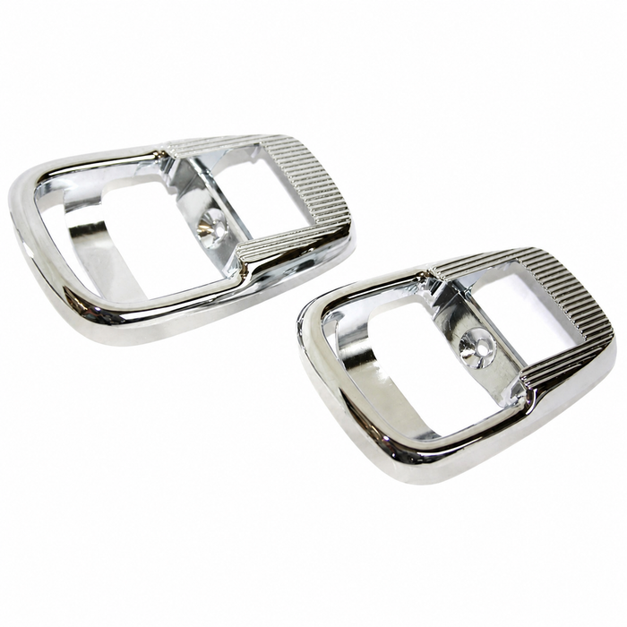 C33-S32599 - 411837097CH - 411-837-097-CH - GERMAN QUALITY FROM C&C U.K. - CHROME INTERNAL DOOR RELEASE SURROUNDS - BUS 69-73 / GHIA 71-74 / BEETLE 72-73 - SOLD PAIR
