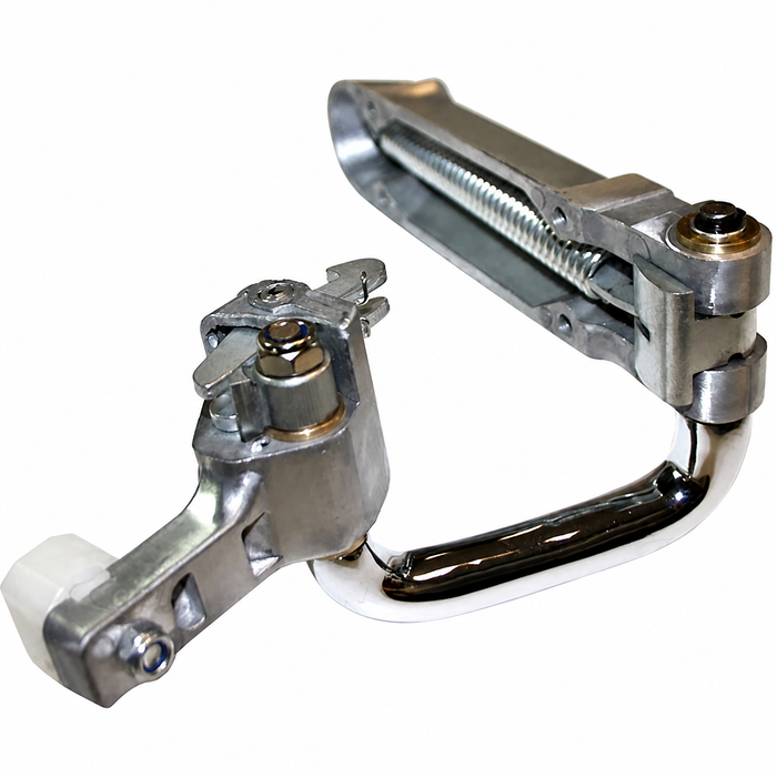 C33-S73992 - 281-843-336-A 281843336A GERMAN QUALITY FROM C&C U.K. - COMPLETE SLIDING DOOR CENTER HINGE ASSEMBLY WITH TRIPLE CHROME U-BRACKET - FOR RIGHT SIDE SLIDING DOOR - LHD BUS 68-79 - SOLD EACH