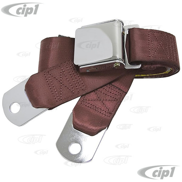 C45-2P-60-BRG - BURGUNDY 60 INCH LAP BELT WITH CHROME VINTAGE BUCKLE AND CHROME ENDS - 60 INCH TOTAL LENGTH - SOLD EACH
