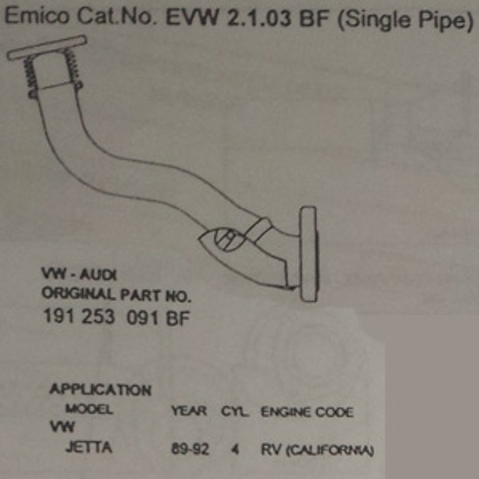 EMI-2-1-03-BF - DOWN PIPE - JETTA 89-92 8V (RV ENGINE)  - SOLD EACH