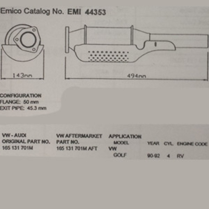 EMI-44353 - CATALYTIC CONVERTER - 90-92 GOLF