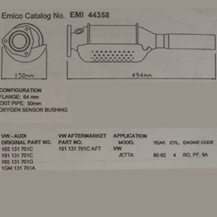 EMI-44358 - CATALYTIC CONVERTER - 85-87 JETTA 1.8L