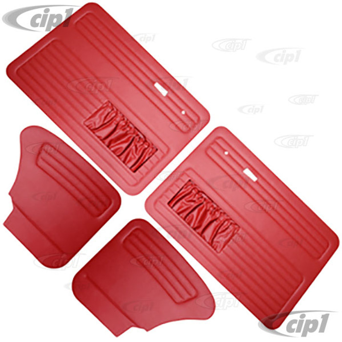 T10-1129-17 - 67-77 BEETLE SEDAN DOOR PANEL SET FRONT AND REAR W/ MAP POCKETS - RED - (A20)