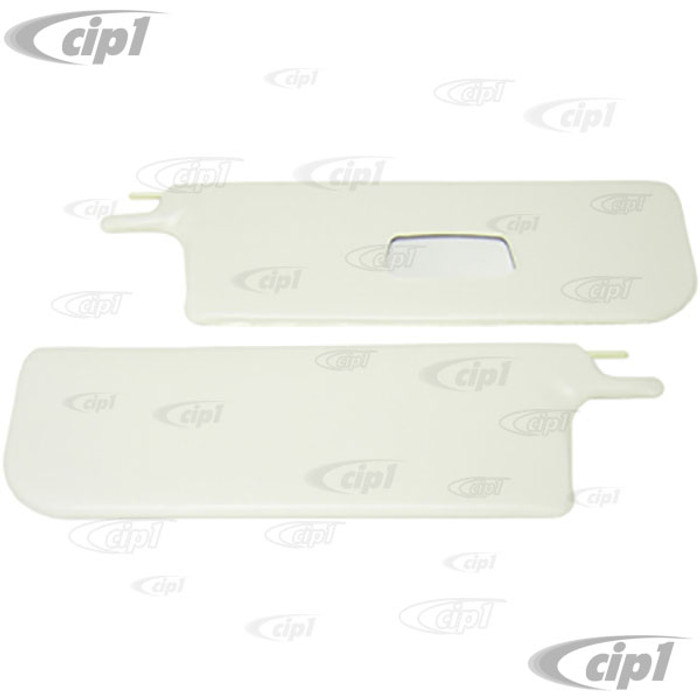 T21-1313-215 - WHITE VINYL SUNVISORS WITH MIRROR - 65-72 BEETLE CONVERTIBLE (W/O HARDWARE) - PAIR