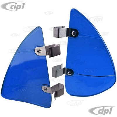 Image of ZVW-125-BLUE - PAIR OF BREEZIES WIND AND RAIN DEFLECTORS - PAIR OF BLUE CLIP-ON VENT WING WINDOW WINDSCHTZ - FIT ALL VW CLASSIC MODELS - SOLD PAIR