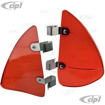 Image of ZVW-125-RED - PAIR OF BREEZIES WIND AND RAIN DEFLECTORS - PAIR OF RED CLIP-ON VENT WING WINDOW WINDSCHTZ - FIT ALL VW CLASSIC MODELS - SOLD PAIR