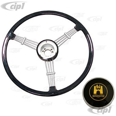 C13-79-4059 - EMPI BANJO STYLE STEERING WHEEL - BLACK WITH HORN