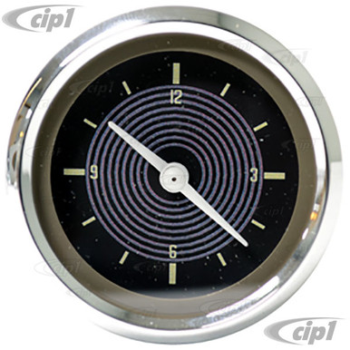 C34-EAC1-1052-90C - OE STYLE EARLY 12V CLOCK WITH BROWN FACE/CHROME BEZEL –  KARMANN GHIA / BUS TO 1967 - 52MM OR 2-1/16 INCH DIAMETER - REF. EMPI  14-1136-0 - SOLD EACH