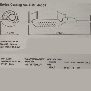 Image of EMI-44353 - CATALYTIC CONVERTER - 90-92 GOLF