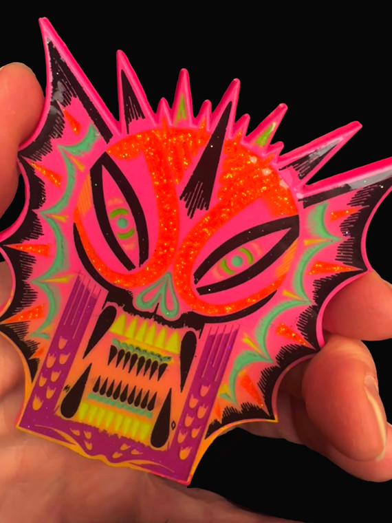 MARTIN ONTIVEROS PINK GRADIENT FISHFACE LARGE ENAMEL ARTIST PIN