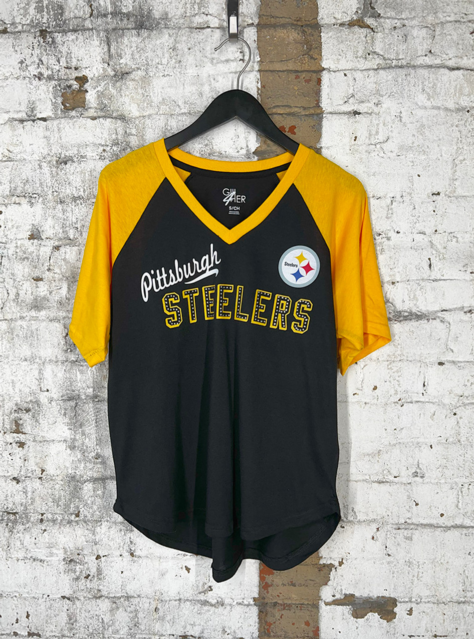 Pittsburgh Steelers GIII 4 Her V Neck Bling Logo Top