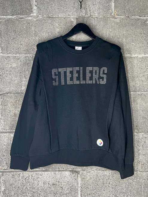 Pittsburgh Steelers 4Her Patted Shoulder Beated Word Mark Pullover(Black)