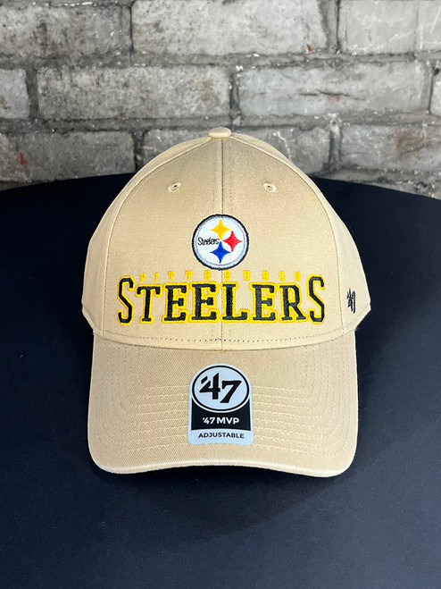 Pittsburgh Steelers 47 MVP Gold Outline Font Cap(Khaki)