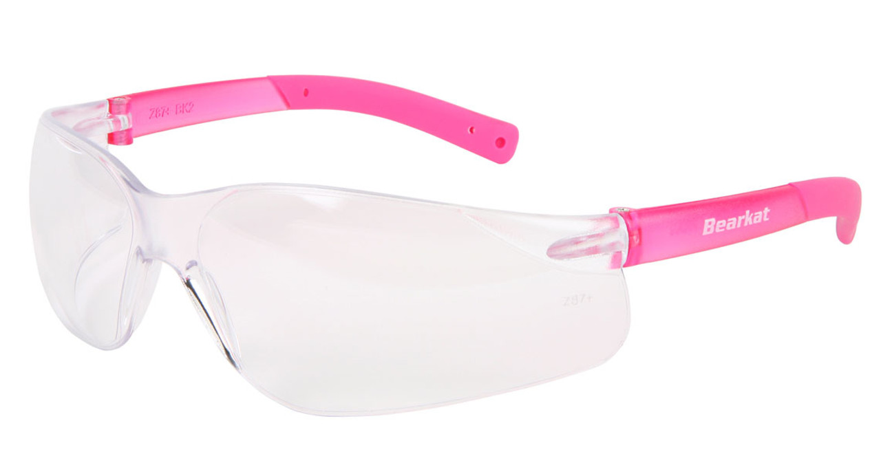 BearKat Small - Clear Lens, Pink Temples, Pink Non-Slip Temple Sleeve