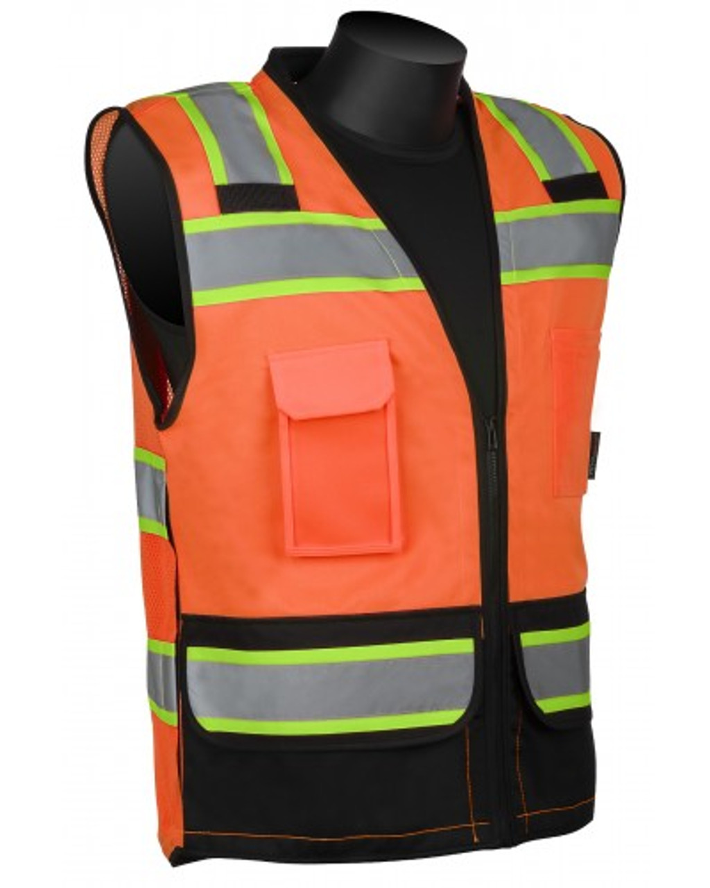 Class 2 HiVizGard™ Solid Front and Mesh Back Surveyors Vest with Black Bottom