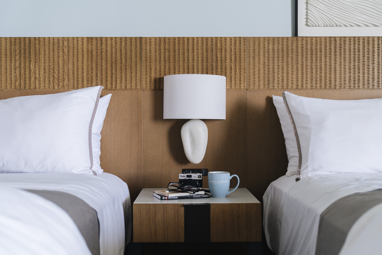 Moana room interior bedside table with Moana mug