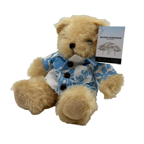 Small stuffed bear in aloha shirt - angle view