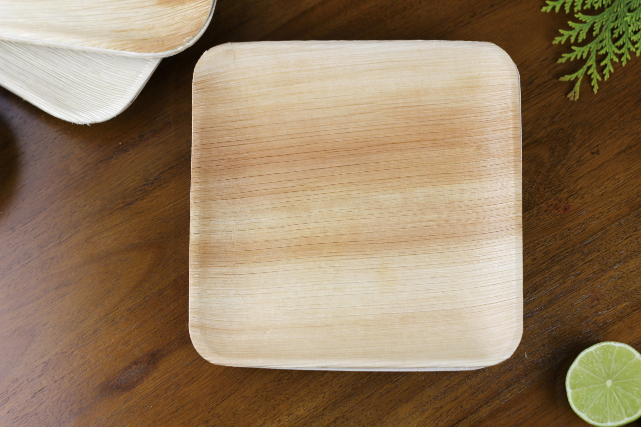 100pcs FOOGO Green Disposable Palm Leaf Plates Wooden Cutlery Set|Eco-friendly 