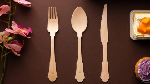 CRAFTED WOODEN CUTLERY SET FORKS SPOONS KNIVES