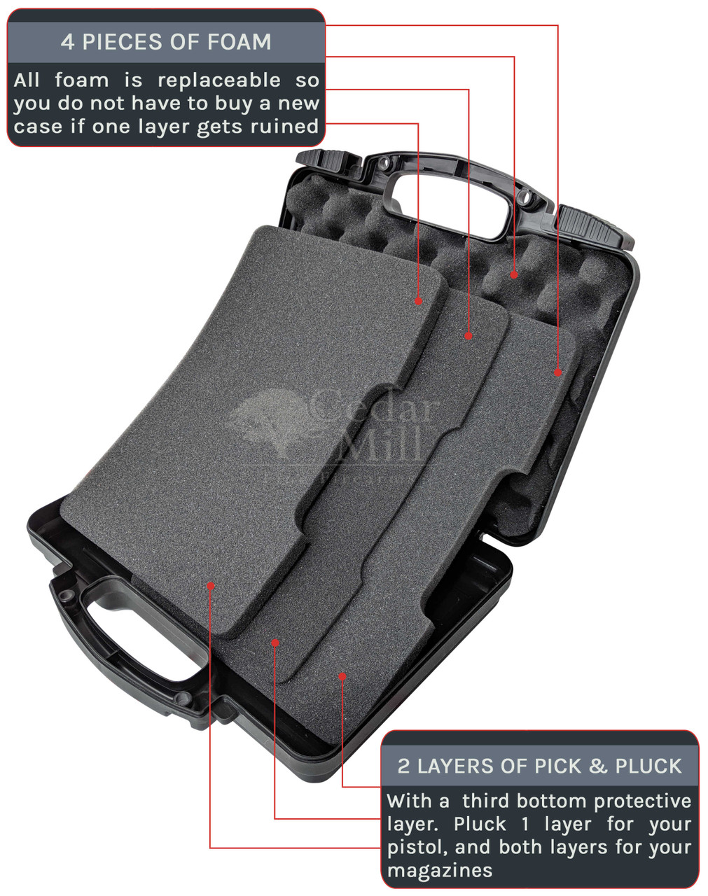 Pistol Case Custom LARGE with Double Pick & Pluck Cubed Foam