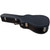 Discreet Concealment Guitar Rifle Case front side view displaying its elegant premium leather bound body with stainless steel locking latch on the sides