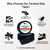 Feature infographic circling a roll of black tactical grip tape with five icons for multi-weapon compatibility, non-slip control, residue-free removal, cut-and-wrap sizing and water resistance.