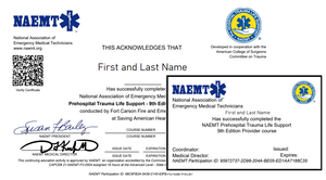 NAEMT PHTLS Certificate and Wallet Card for the Pre Hospital Trauma Life Support Course NAEMT PHTLS Certificate and Wallet Card for the Pre Hospital Trauma Life Support Course