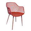 Right Side and Front View: High back Diamond Back Chair in Coral. Mock Wood Vinyl Covered Steel Legs