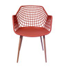 Front View: High back Diamond Back Chair in Coral. Mock Wood Vinyl Covered Steel Legs