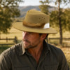 Genuine Suede Hat with Springbok Trim - Sand