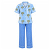 Cotton Long PJ's Set / Blue Striped Palms
