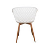 Back view: Diamond Back Chair in White. Mock Wood Vinyl Covered Steel Legs. 