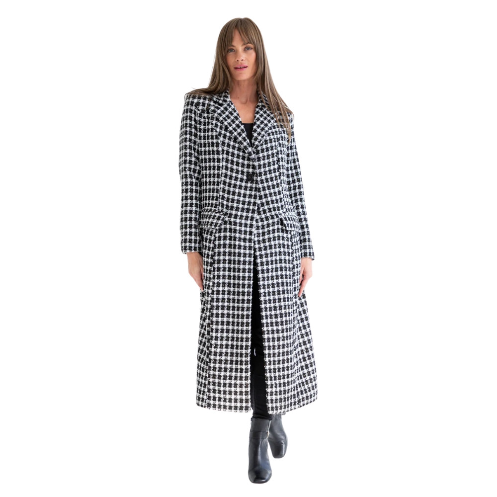 Thelma Black White Check Coat - lifestyle @ BALI TRADING