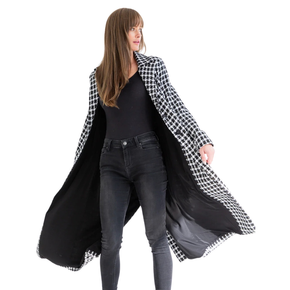 Thelma Black White Check Coat - lifestyle @ BALI TRADING