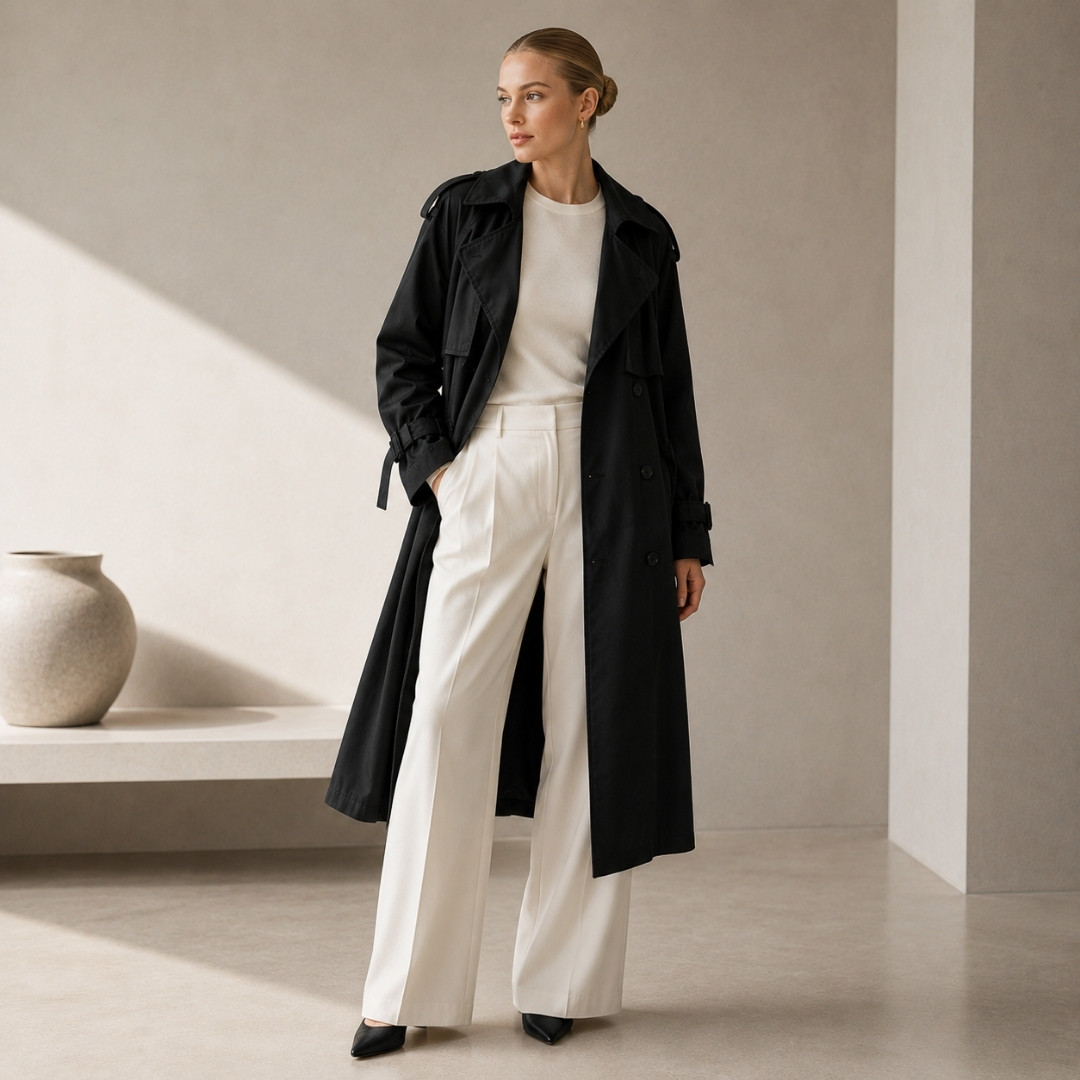 Dbl-breasted Coat/Black - lifestyle @ BALI TRADING