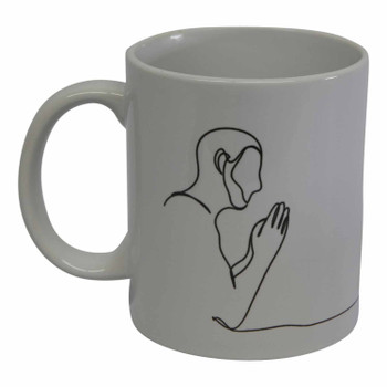 White Ceramic One-line-sketch Mug 335ml - Praying Man