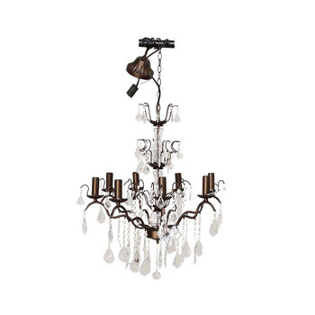 8 Arm Bronze and Crystal Chandelier