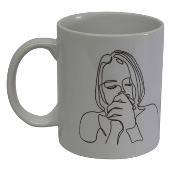 White Ceramic One-line-sketch Mug 335ml - Praying Woman