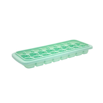 24 piece squares silicon Ice cube tray in a minty green with a white lid