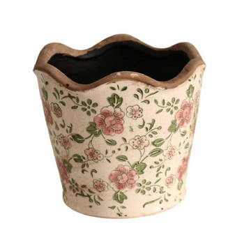 Vintage Pot Planter -/ Pink Flower Vines / 14.5cm