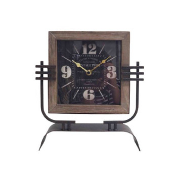 Table Clock / Rectangular Mock Wood with White Numbers / 28cm