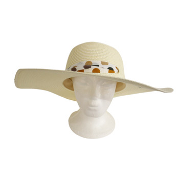 Weaved Hat - White With Polka Dot Ribbon