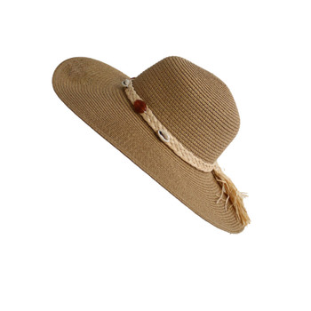 Weaved Hat - Deep Cream And Beige Braided Band Shells