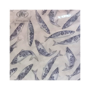 Serviette -  Decorative Fish White (33x33cm)