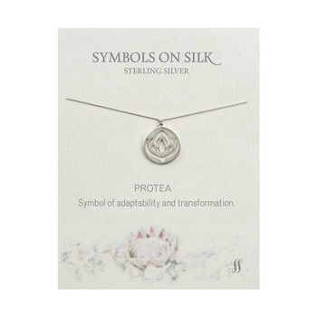 Sterling Silver Protea Necklace / Grey Silk